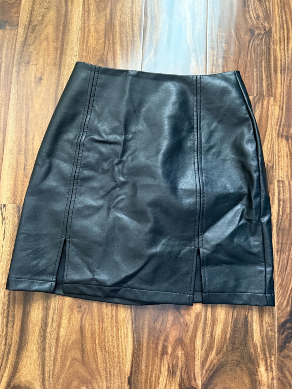 Mango Black Faux Leather Mini Skirt with Front Slits